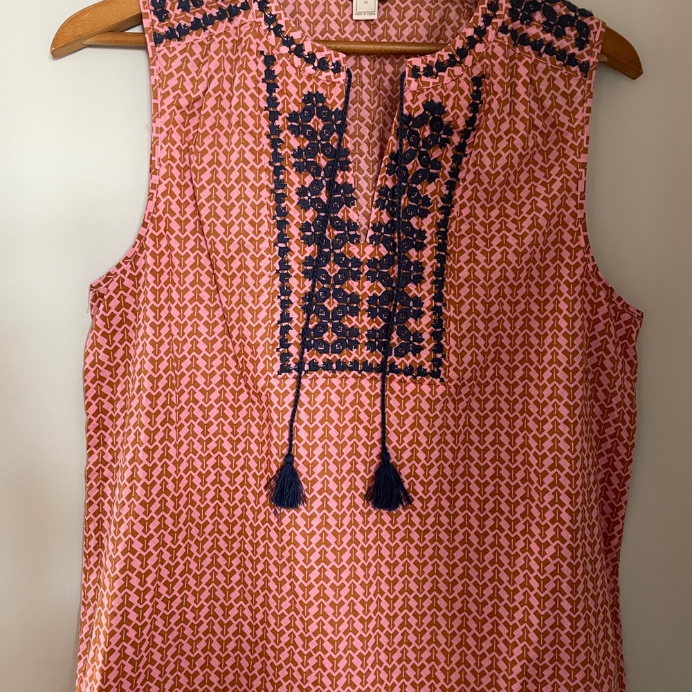 JCrew-Pink and Blue Embroidered Women's Top